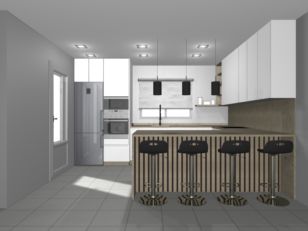 Diseño 3D de cocina a medida con isla en Jaén